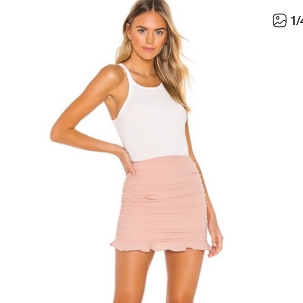 superdown Blush Pink Ruched Ruffle Mini Skirt